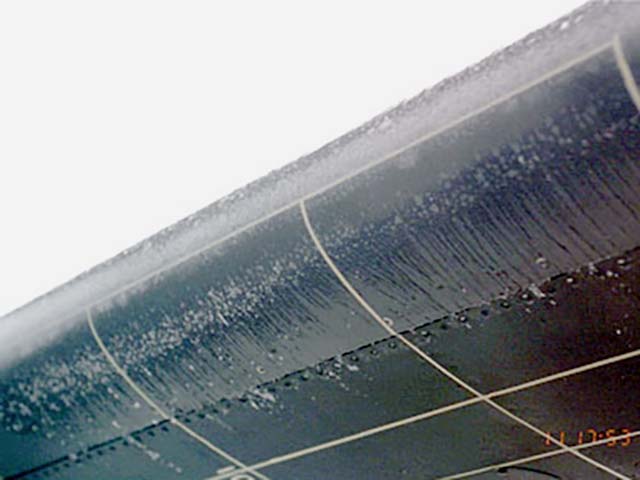Clear ice on Twin Otter wing leading edge