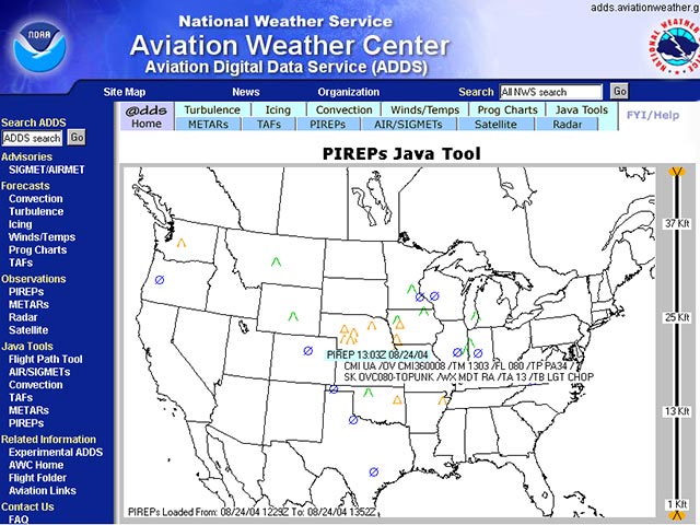 Interactive PIREP tool from ADDS