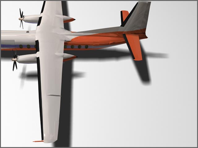 Graphic view of turboprop aircraft wings and rear section