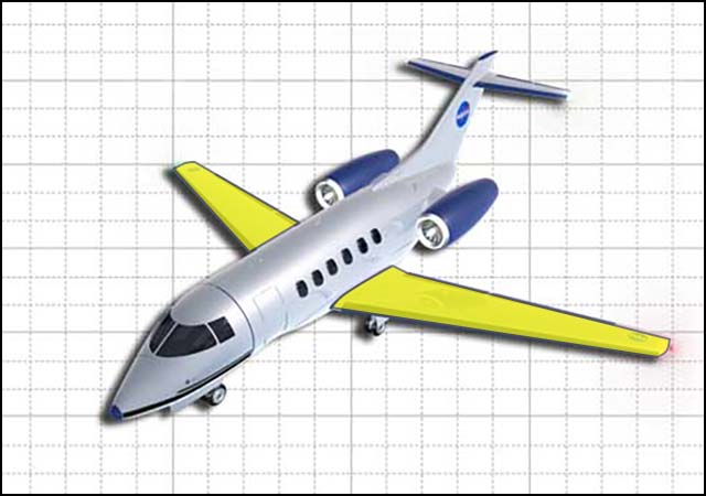 Graphic view of jet with wings highlighted
