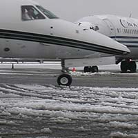 Aircraft taxiing through snow