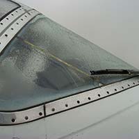 Ice on cockpit of parked aircraft