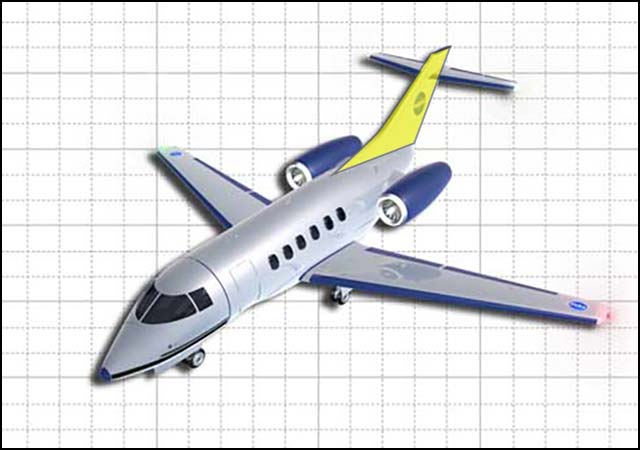 Graphic view of jet aircraft with vertical stabilizer highlighted