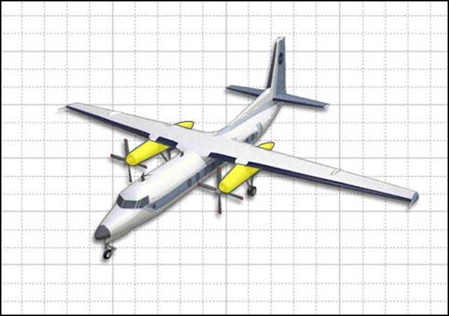 Graphic view of twin turboprop with engines highlighted
