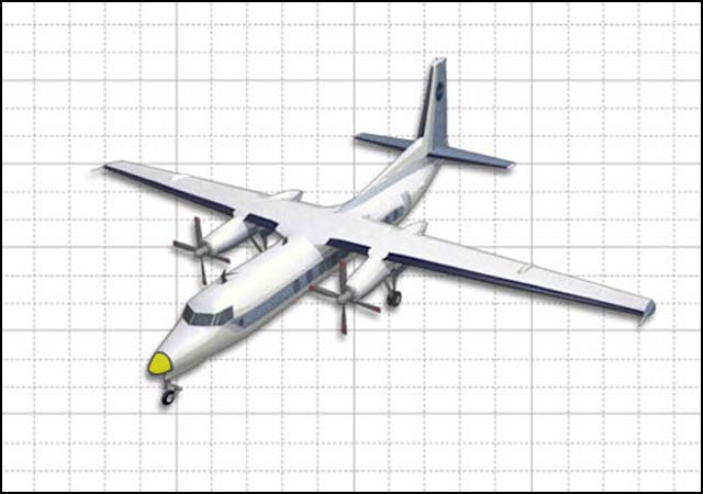 Graphic view of twin turboprop with radome highlighted