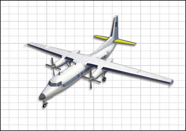 Graphic view of twin turboprop with horizontal stabilizer highlighted