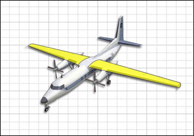 Graphic view of twin turboprop with wings highlighted