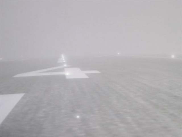 View from end of runway with poor visibility