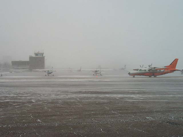 Snow and overcast at the airport