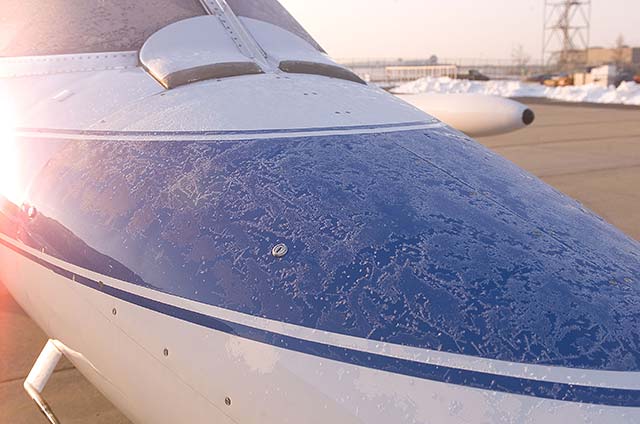 Frost on aircraft fuselage